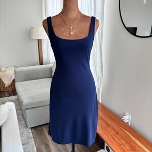 90s Vintage BCBG Max Azria Minimalist Square Neck Sheath Dress Navy Blue Size S